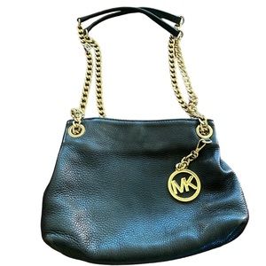 Black Michael Kors leather with gold chain detail shoulder purse